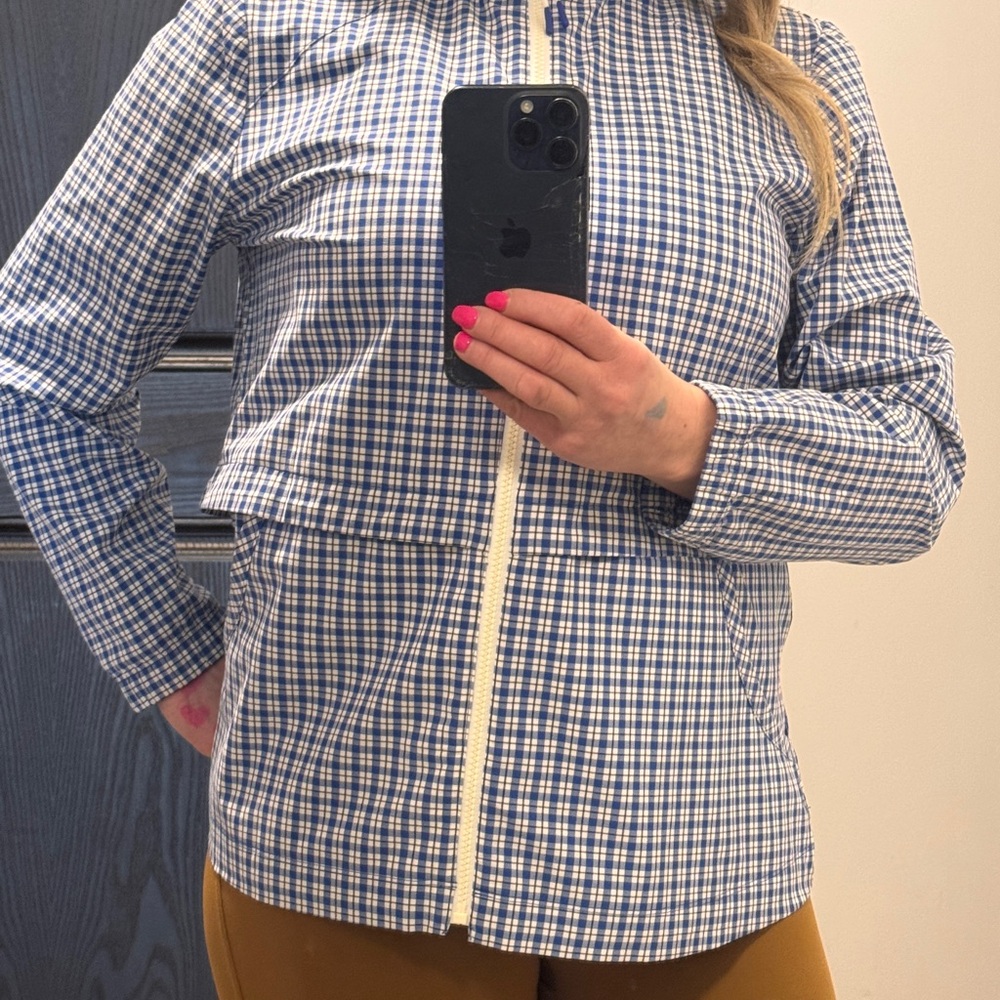 Talbots Navy and White Checkered Jacket